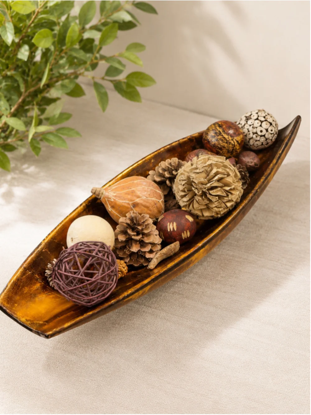 Decorative Canoe-Style Tray / Centerpiece – 21” Long x 7” Wide